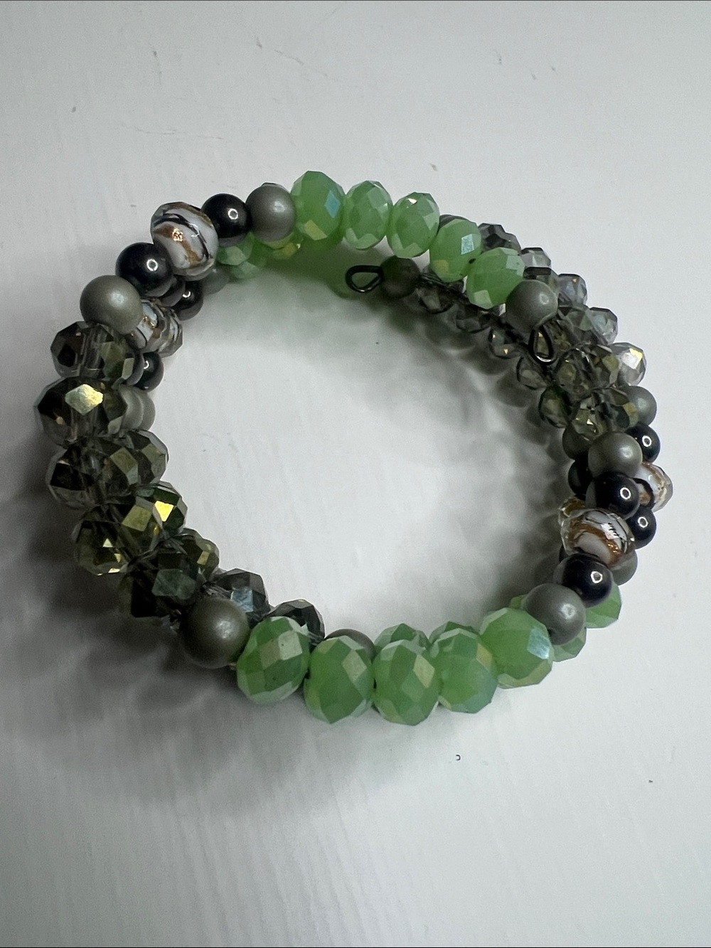 Green Multicolored Beaded Stretch Wrap - Picture 3 of 11